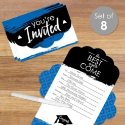 Big Dot Of Happiness Blue Grad - Best Is Yet To Come - Fill-In Cards - Royal Blue Graduation Party Fold And Send Invitations - Set Of 8