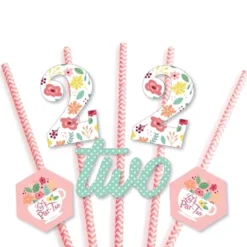 Big Dot Of Happiness 2nd Birthday Tea For Two - Paper Straw Decor - Garden Second Birthday Party Striped Decorative Straws - Set Of 24 -Aurora Party Sales GUEST efcf0966 f312 4681 bdc4 29ce10303b2d