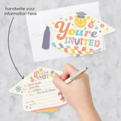 Big Dot Of Happiness Groovy Grad - Shaped Fill-In Invitations - Hippie Graduation Party Invitation Cards With Envelopes - Set Of 12