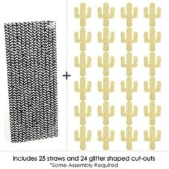 Big Dot Of Happiness Gold Glitter Cactus Party Straws - No-Mess Real Gold Glitter Cut-Outs & Decorative Christmas Cactus Party Paper Straws - 24 Ct -Aurora Party Sales GUEST f1e964c6 0b0a 49cd ad90 0f60700db993
