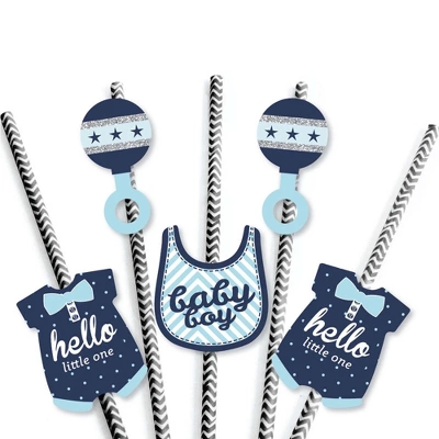 Big Dot Of Happiness Hello Little One - Blue And Silver Paper Straw Decor - Boy Baby Shower Striped Decorative Straws - Set Of 24 4 Big Dot Of Happiness Hello Little One - Blue And Silver Paper Straw Decor - Boy Baby Shower Striped Decorative Straws - Set Of 24 - Image 4