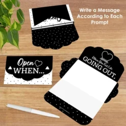 Big Dot Of Happiness Black And White Wedding - Date Night Cards For Couples Gift Box Kit - Open When Letters - Set Of 8