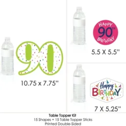 Big Dot Of Happiness 90th Birthday - Cheerful Happy Birthday - Colorful Ninetieth Birthday Party Centerpiece Sticks - Table Toppers - Set Of 15 -Aurora Party Sales GUEST f6a46eb6 ca85 45ec acab 6cccc12aac60