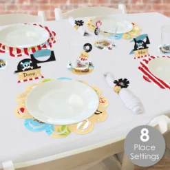 Big Dot Of Happiness Pirate Ship Adventures - Skull Birthday Party Paper Charger And Table Decorations - Chargerific Kit - Place Setting For 8