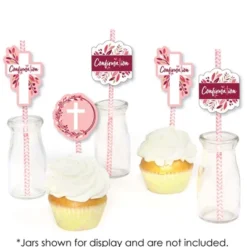 Big Dot Of Happiness Confirmation Pink Elegant Cross - Paper Straw Decor - Girl Religious Party Striped Decorative Straws - Set Of 24 -Aurora Party Sales GUEST f959f08d ed51 4d68 9dc9 c1e862db6a82