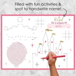 Big Dot Of Happiness Little Princess Crown - Paper Pink And Gold Princess Birthday Party Coloring Sheets - Activity Placemats - Set Of 16