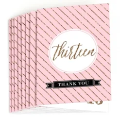 Big Dot Of Happiness Chic 13th Birthday - Pink, Black And Gold - Birthday Party Thank You Cards (8 Count)