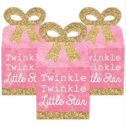 Big Dot Of Happiness Pink Twinkle Twinkle Little Star - Square Favor Gift Boxes - Baby Shower Or Birthday Party Bow Boxes - Set Of 12