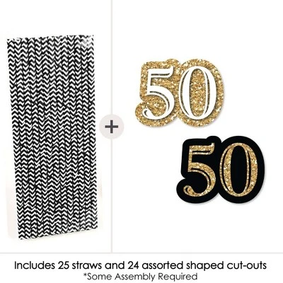 Big Dot Of Happiness Adult 50th Birthday - Gold - Paper Straw Decor - Birthday Party Striped Decorative Straws - Set Of 24 2 Big Dot Of Happiness Adult 50th Birthday - Gold - Paper Straw Decor - Birthday Party Striped Decorative Straws - Set Of 24 - Image 2