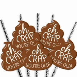 Big Dot Of Happiness Oh Crap, You're Old - Paper Straw Decor - Poop Birthday Party Striped Decorative Straws - Set Of 24 -Aurora Party Sales GUEST fb45690c c8d2 46d5 80ca 5ef7c895b513