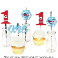 Big Dot Of Happiness 1st Birthday Taking Flight - Airplane - Paper Straw Decor - Vintage Plane First Birthday Party Striped Decorative Straws - 24 Ct -Aurora Party Sales GUEST fcba5315 e285 4828 b07f a853c2c523e0