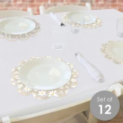 Big Dot Of Happiness Tan Daisy Flowers - Floral Party Round Table Decorations - Paper Chargers - Place Setting For 12