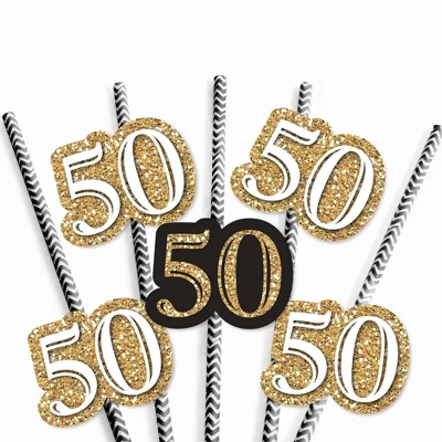 Big Dot Of Happiness Adult 50th Birthday - Gold - Paper Straw Decor - Birthday Party Striped Decorative Straws - Set Of 24 4 Big Dot Of Happiness Adult 50th Birthday - Gold - Paper Straw Decor - Birthday Party Striped Decorative Straws - Set Of 24 - Image 4