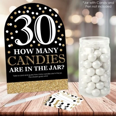 Big Dot Of Happiness Adult 30th Birthday - Gold - How Many Candies Birthday Party Game - 1 Stand And 40 Cards - Candy Guessing Game 1 Big Dot Of Happiness Adult 30th Birthday - Gold - How Many Candies Birthday Party Game - 1 Stand And 40 Cards - Candy Guessing Game