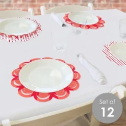 Big Dot Of Happiness Red Stripes - Simple Party Round Table Decorations - Paper Chargers - Place Setting For 12